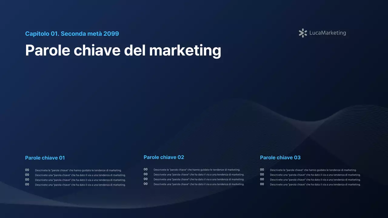 Un moderno rapporto di marketing in blu navy e bianco