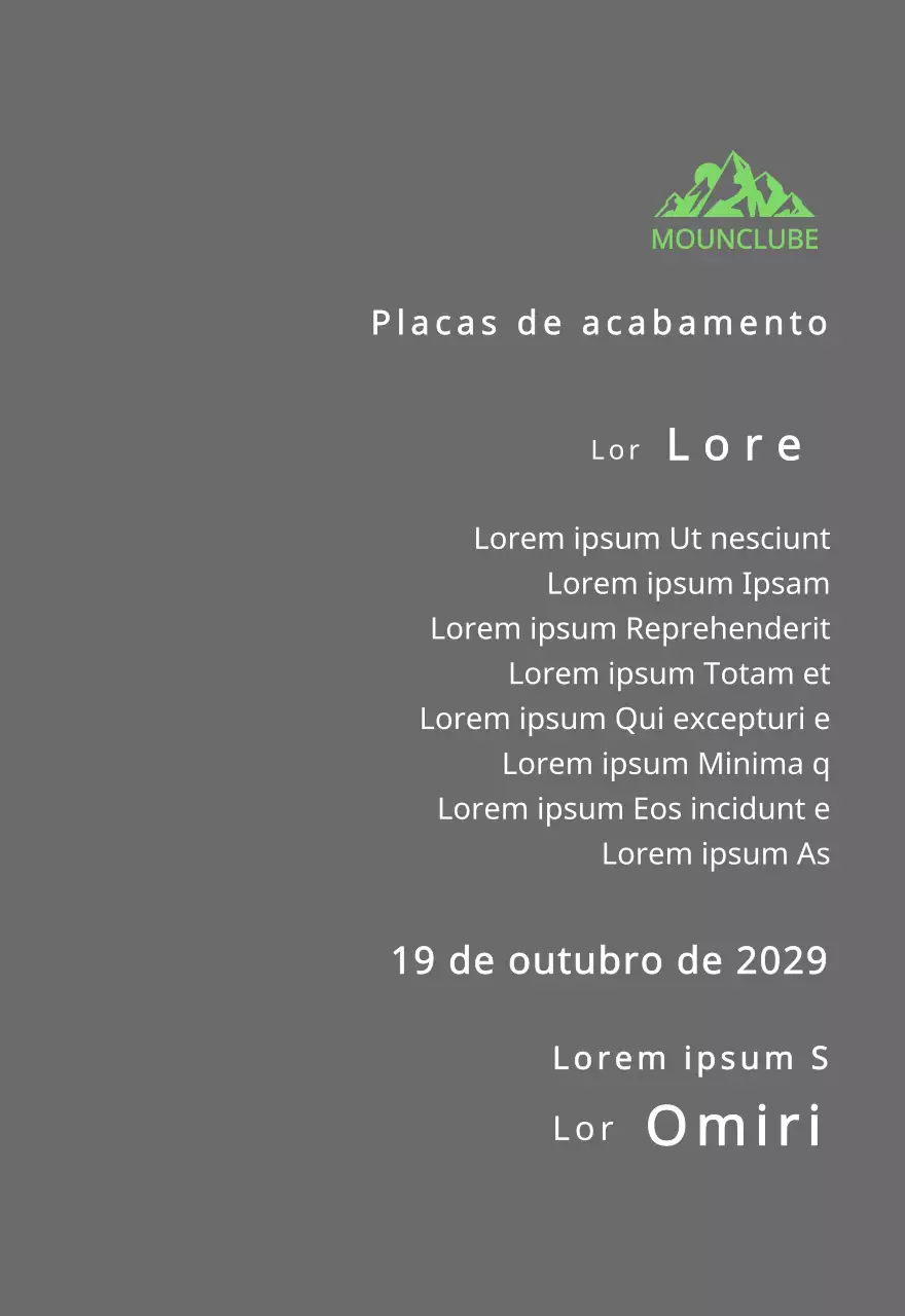 Placa de finalização do clube de montanha com o conceito do logótipo do clube e ilustração de uma montanha verde