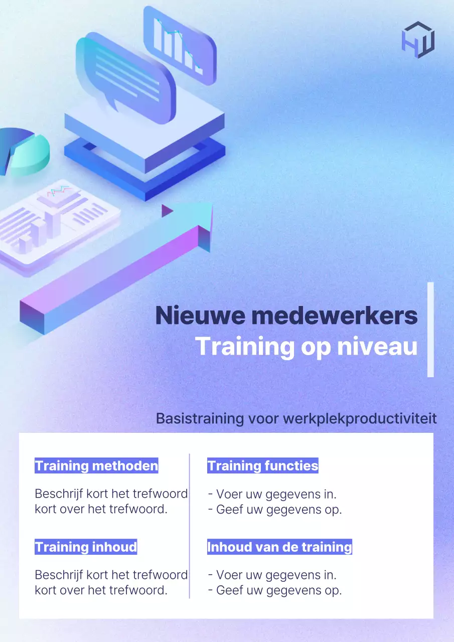 Eenvoudige aankondiging training nieuwe medewerkers in lichtblauw en paars