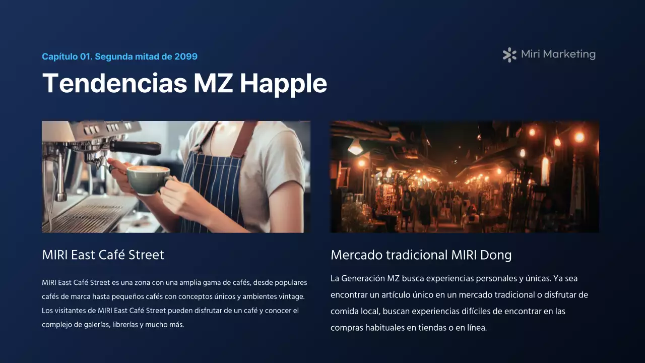 Un moderno informe de marketing en azul marino y blanco