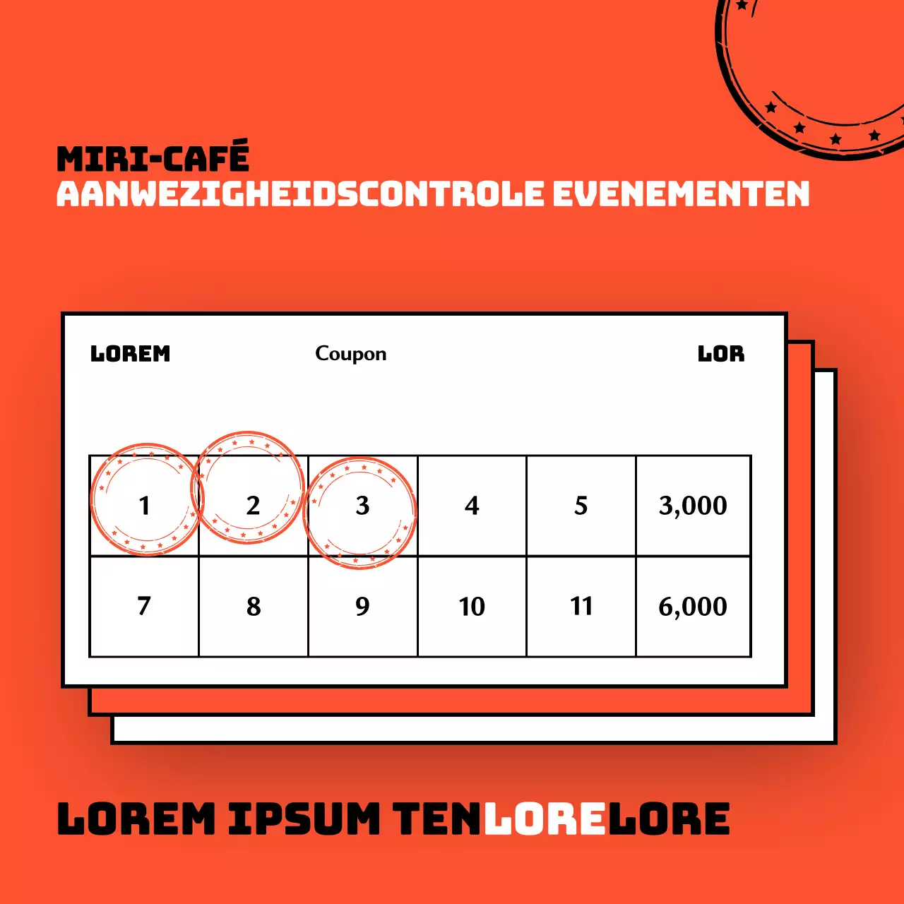 Promoot je evenement met een eenvoudige oranje coupon voor de aanwezigheidscontrole