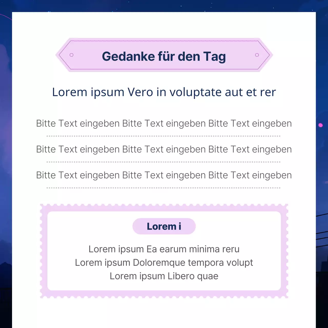 Förderung der Beratung in den Trendfarben Marineblau und Lila