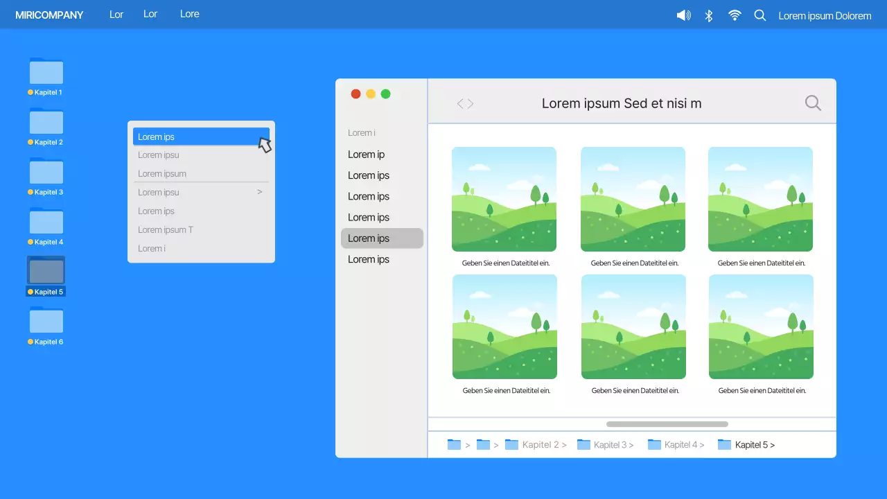 Einfache Computer-Desktop-UI in Blau und Orange Firmenprofil
