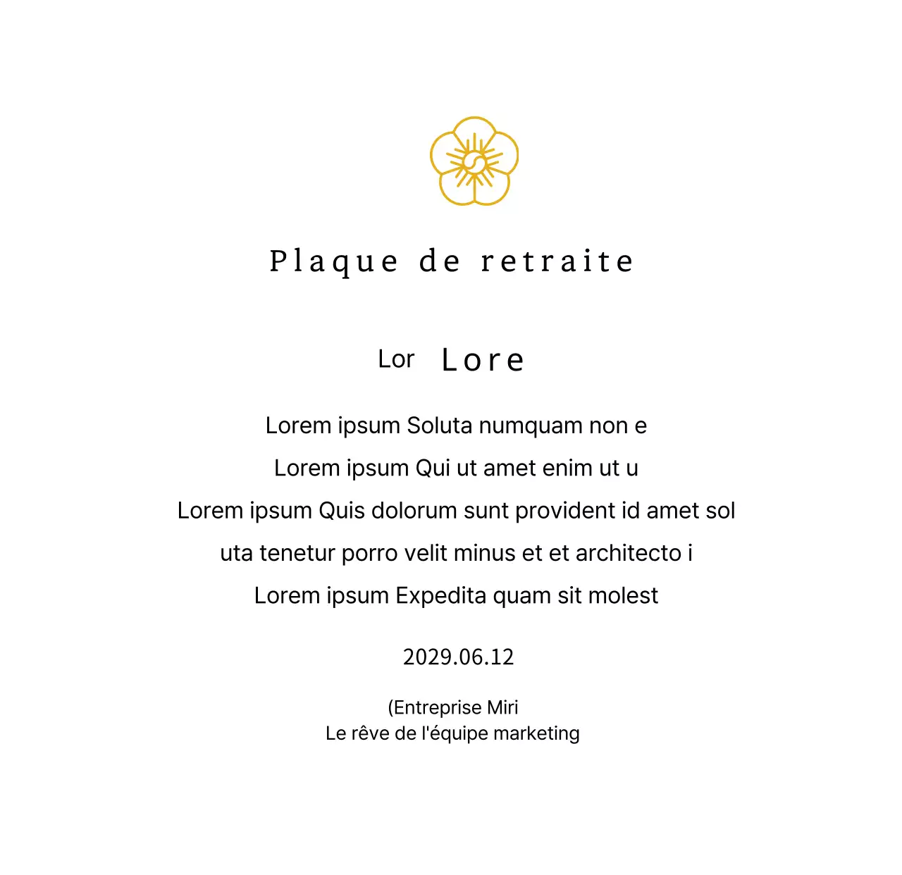 Plaque de remerciement du concept d'inscription de Line Flower