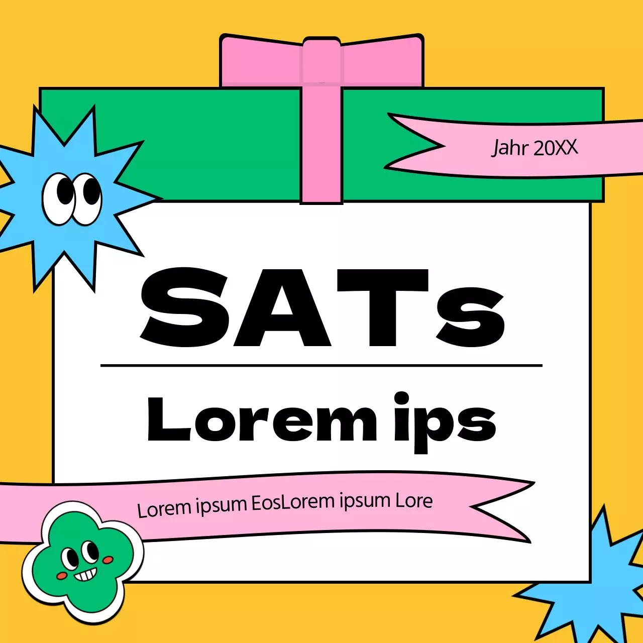 SATs-Geschenkvorschläge im Pop-Art-Stil in Gelb und Grün