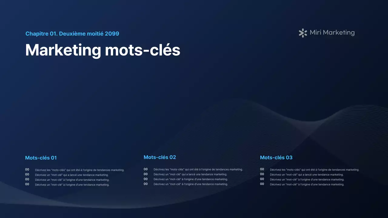 Un rapport de marketing moderne en bleu marine et blanc