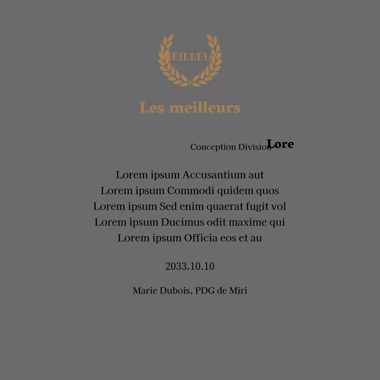 Plaque de remerciement luxueuse avec lauriers et cachet en or