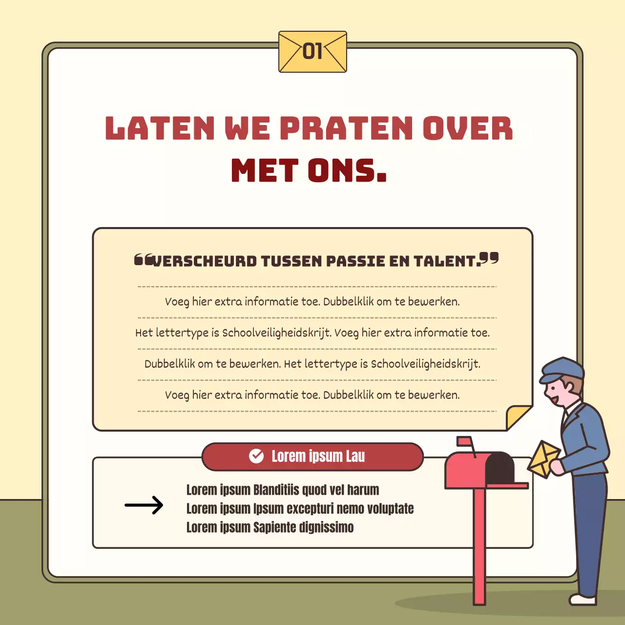 Een eenvoudige gele en kaki nood adviespost