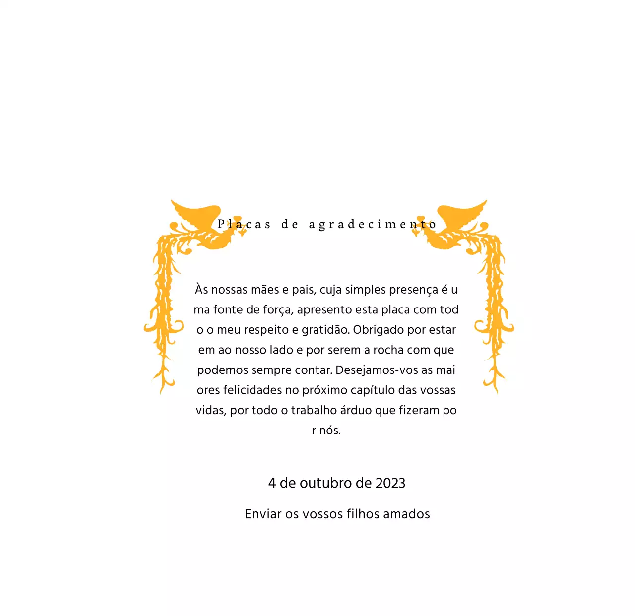 Placa de agradecimento temática do Dia da Mãe com uma ilustração de uma fénix