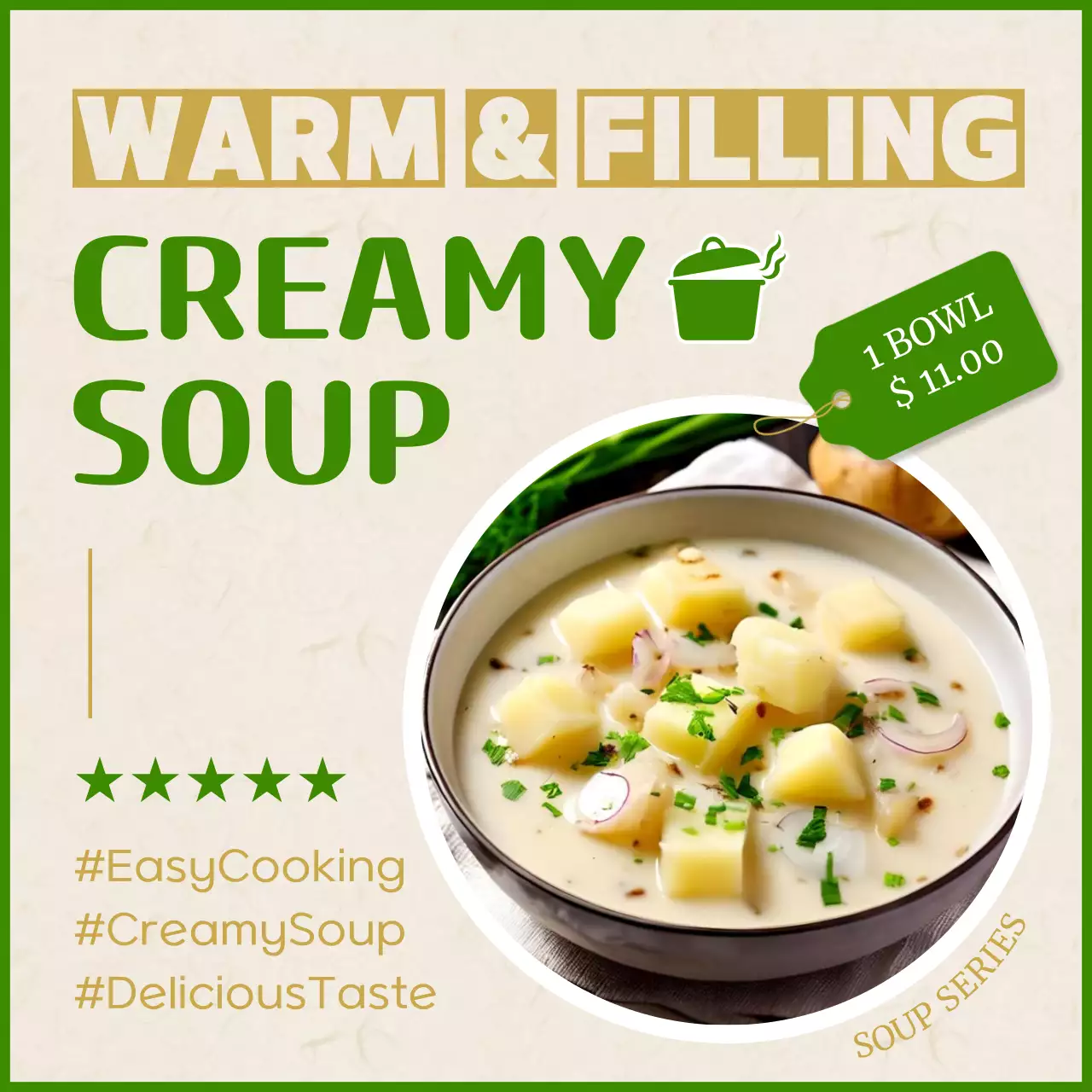 베이지 심플 크리미 수프 프로모션 소셜 미디어 게시물