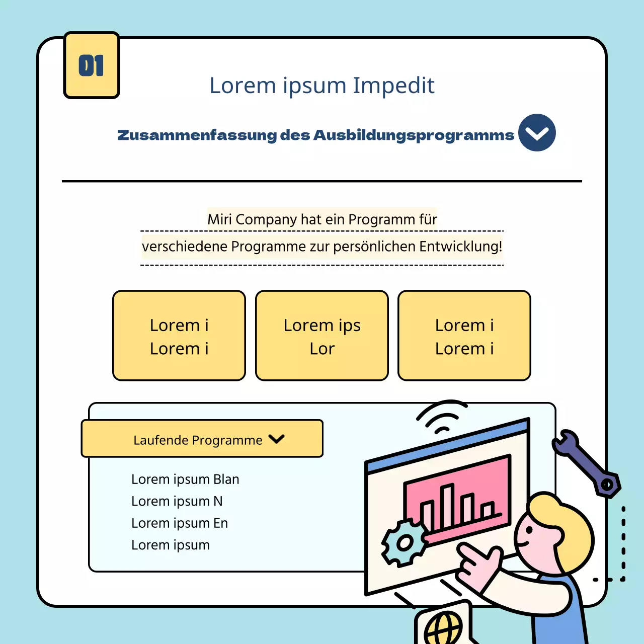 Ein Leitfaden für einfache Schulungsprogramme für Unternehmen in Hellblau und Gelb