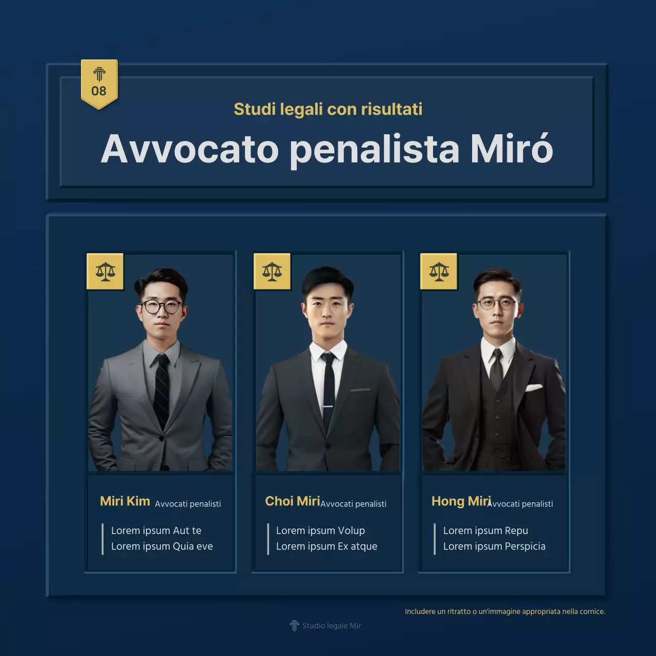 Un semplice profilo aziendale di uno studio legale in blu e giallo