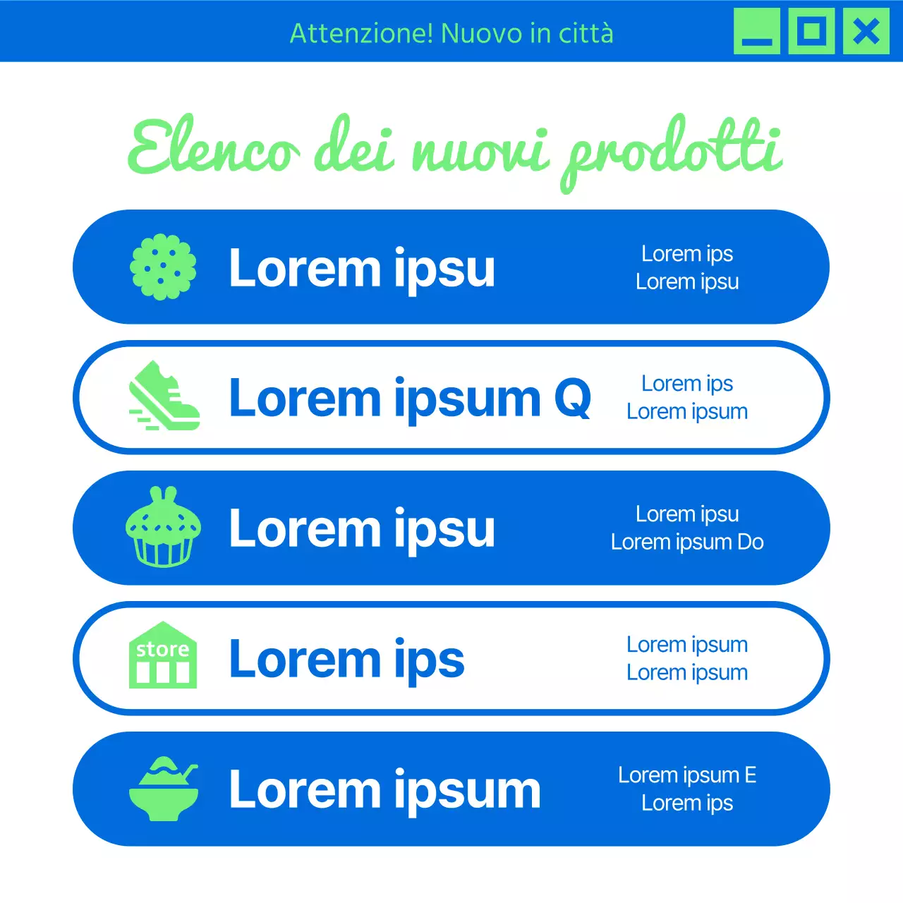 Promuovete le novità di marketing di tendenza in chartreuse e blu