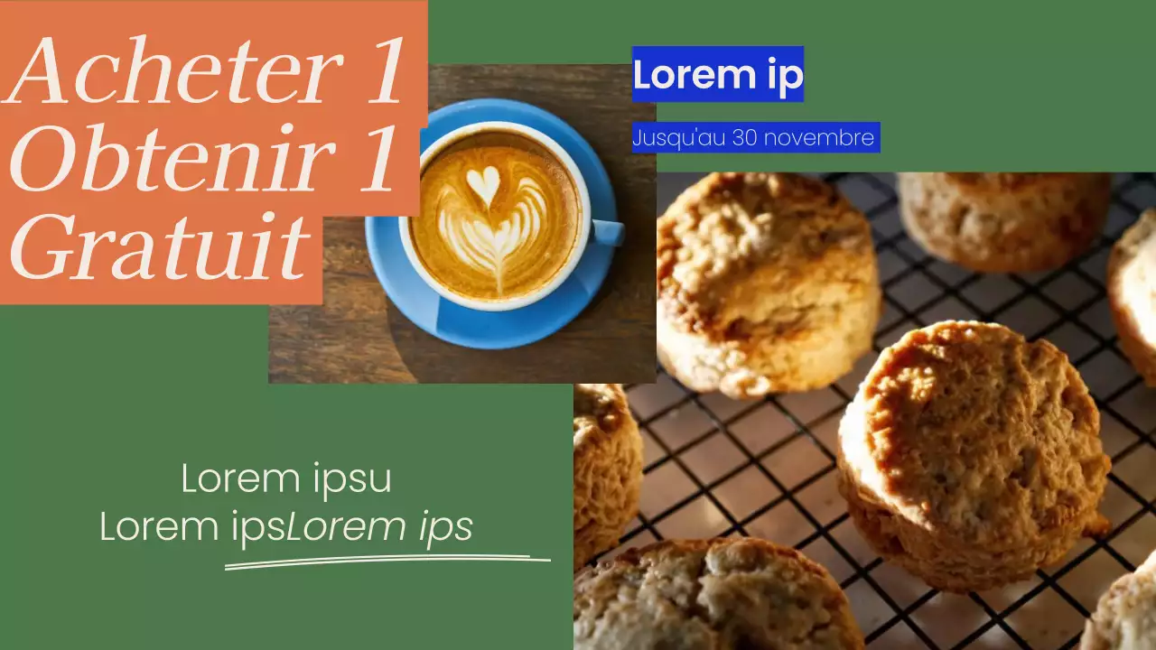 Publicité minimaliste pour un menu en magasin en vert et orange