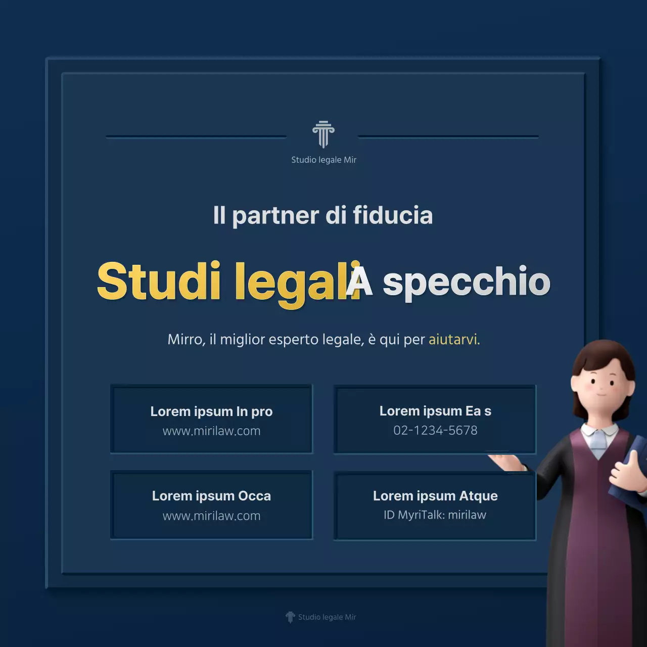 Un semplice profilo aziendale di uno studio legale in blu e giallo