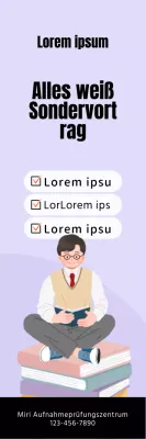 Schulwerbung mit einer Illustration eines Schülers, der auf einem malvenfarbenen Hintergrund lernt