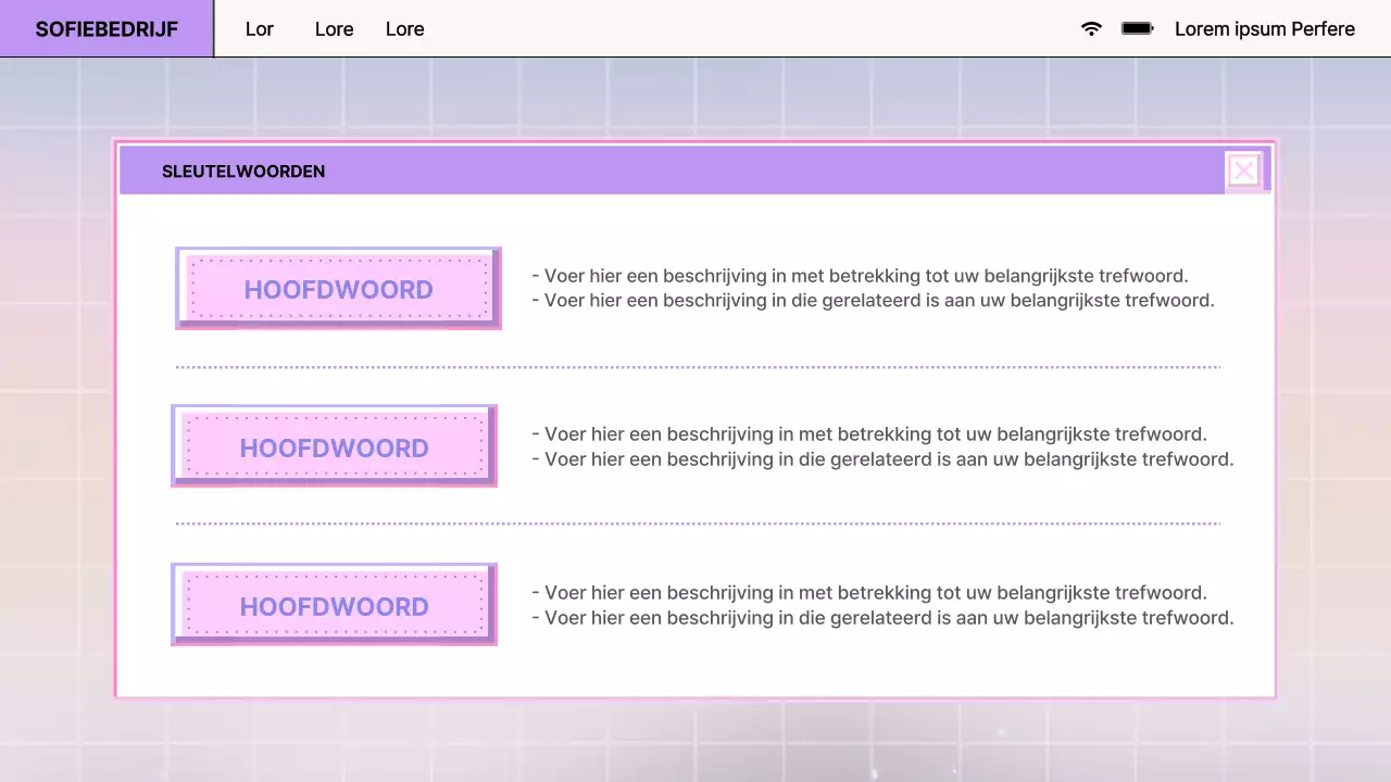 Retro browserontwerprapport in paars en roze