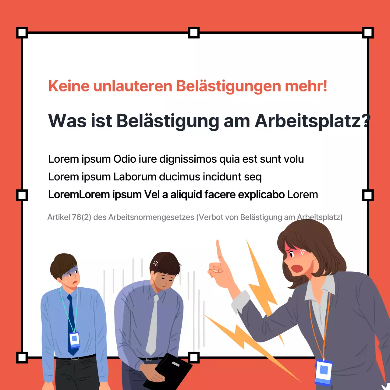 Ein kitschiges rot-gelbes OX-Quiz zur Belästigung am Arbeitsplatz