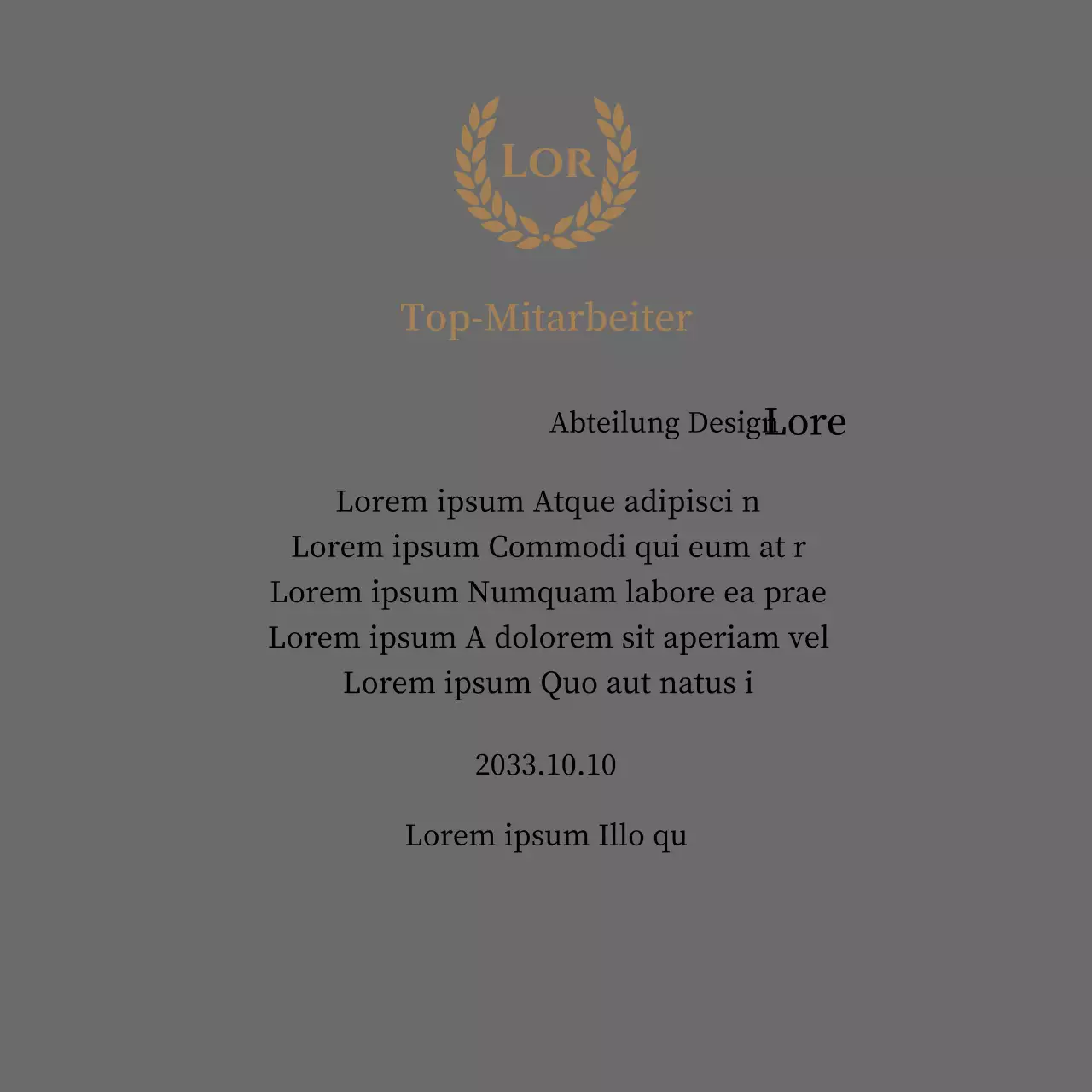 Luxuriöse Danksagungstafel mit goldenen Lorbeeren und Stempel