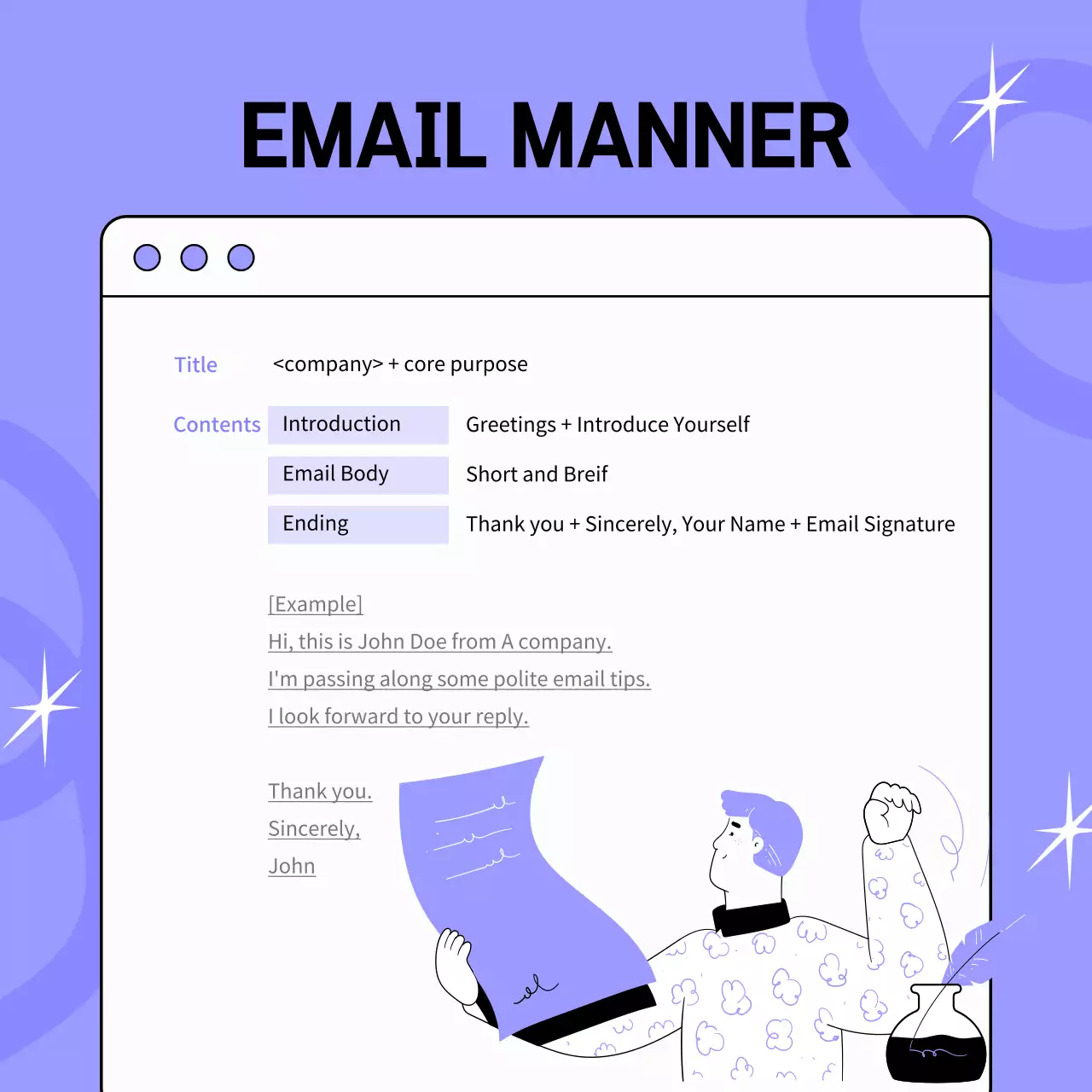 A mauve-and-black, pop-art-inspired post on work hacks