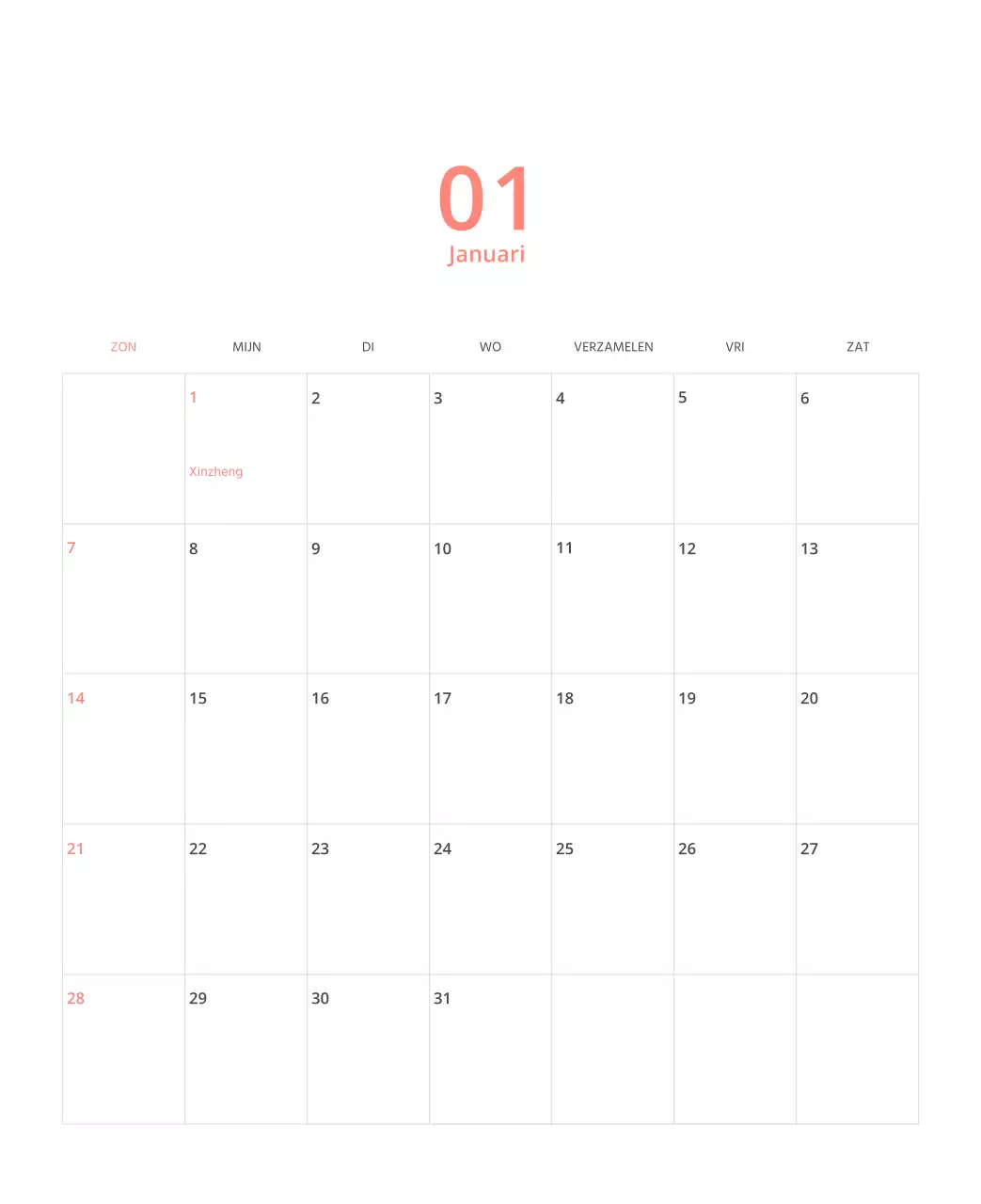 Veelkleurige geïllustreerde kalender