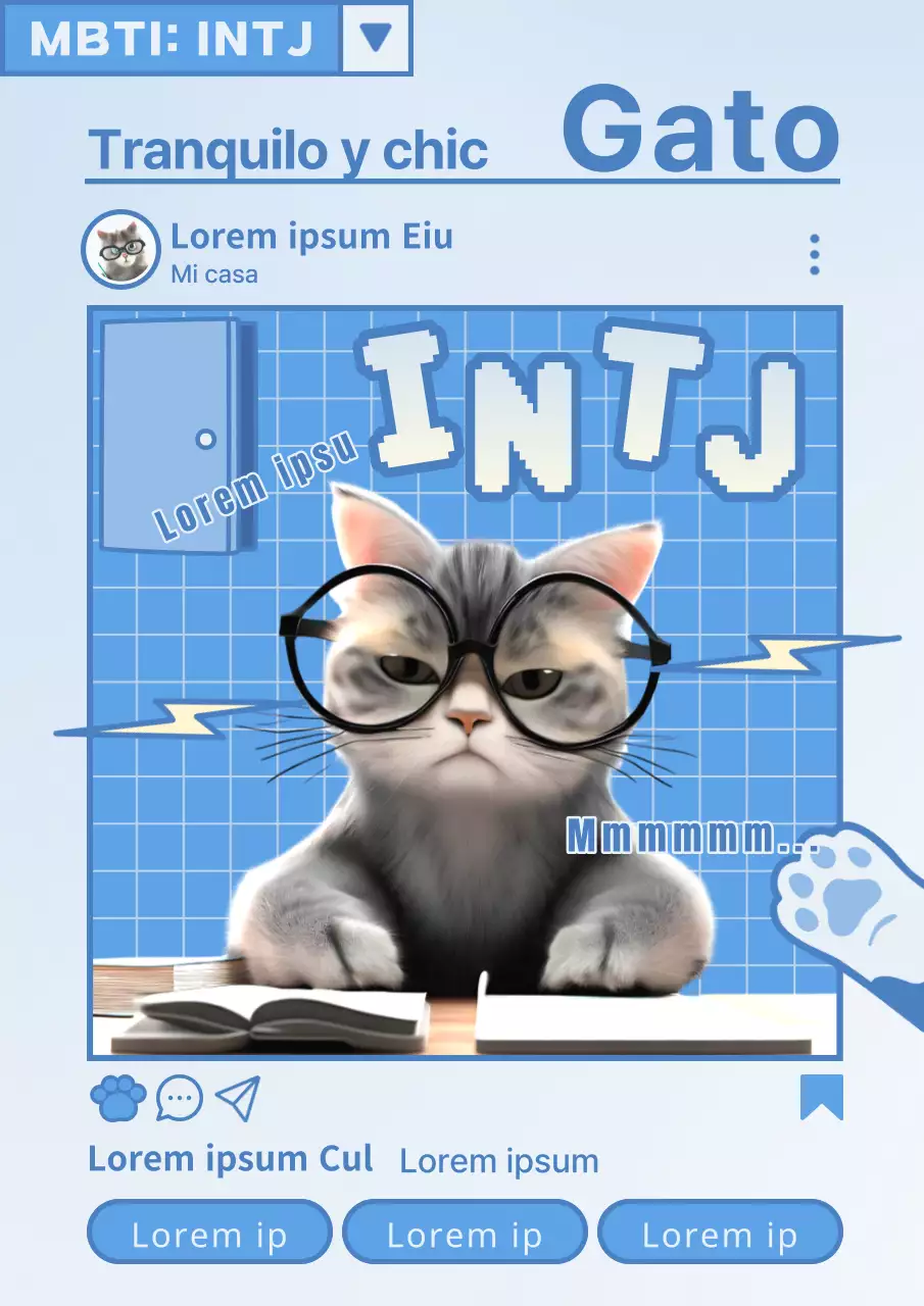 Presentación de los tipos de personalidad MBTI en azul claro y blanco, una combinación de colores de moda.