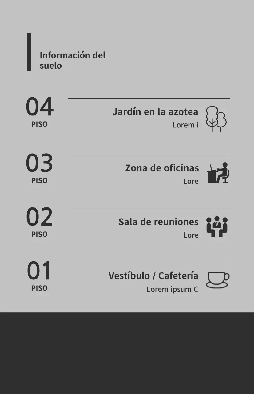 Banderas para ventanas con iconos e instrucciones para el suelo en una combinación de colores gris y gris oscuro
