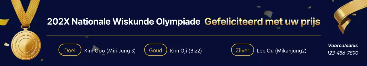 PR-prijzenlijst voor scholen met gouden medailles en lintjes op een marineblauwe achtergrond