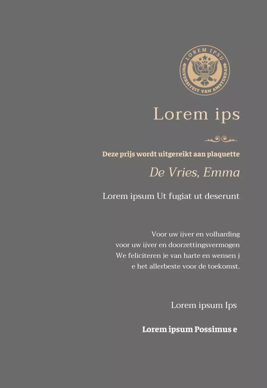 Luxe diploma-plaat met schoollogo en gouden rand