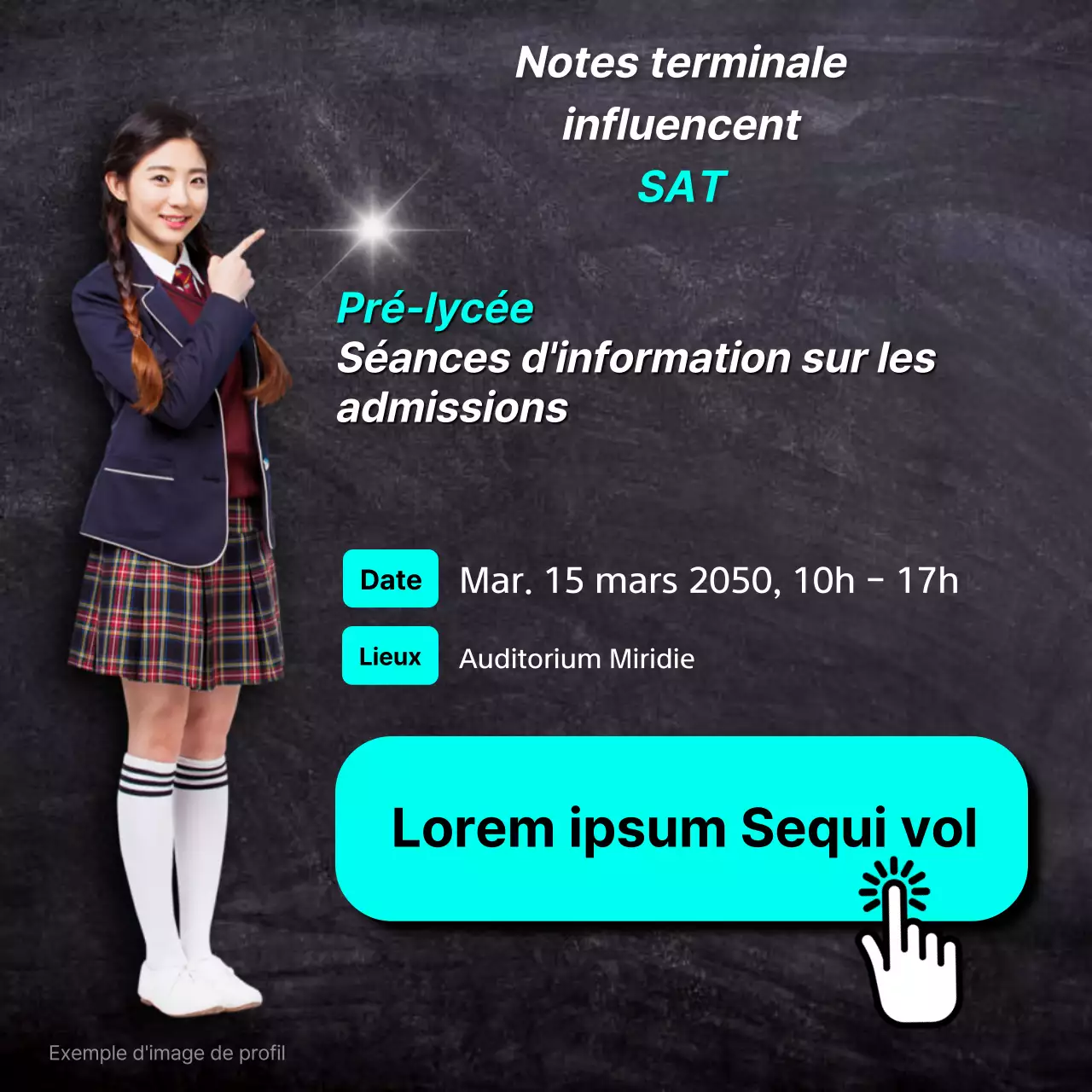 Promouvoir une foire aux admissions simple en noir et bleu clair