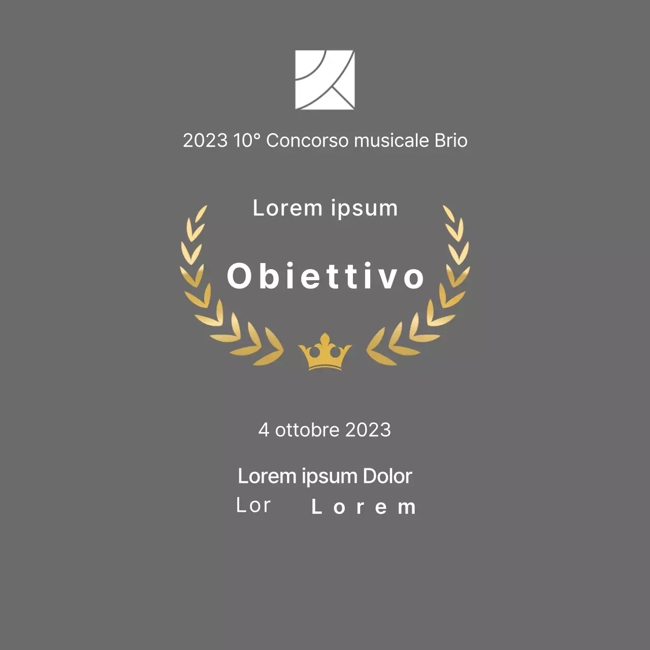 Targa per il vincitore del concorso con illustrazione delle linee di alloro e della corona