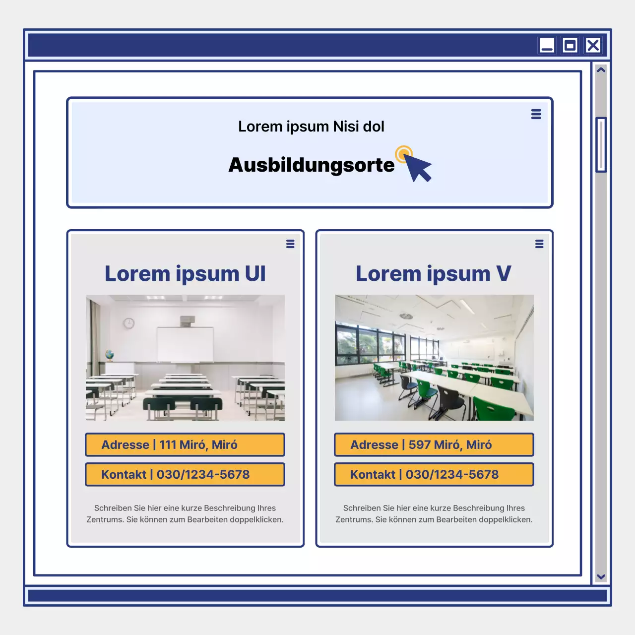 Förderung der Anwerbung von Lernenden durch ein einfaches Lernzentrum in Gelb und Marineblau