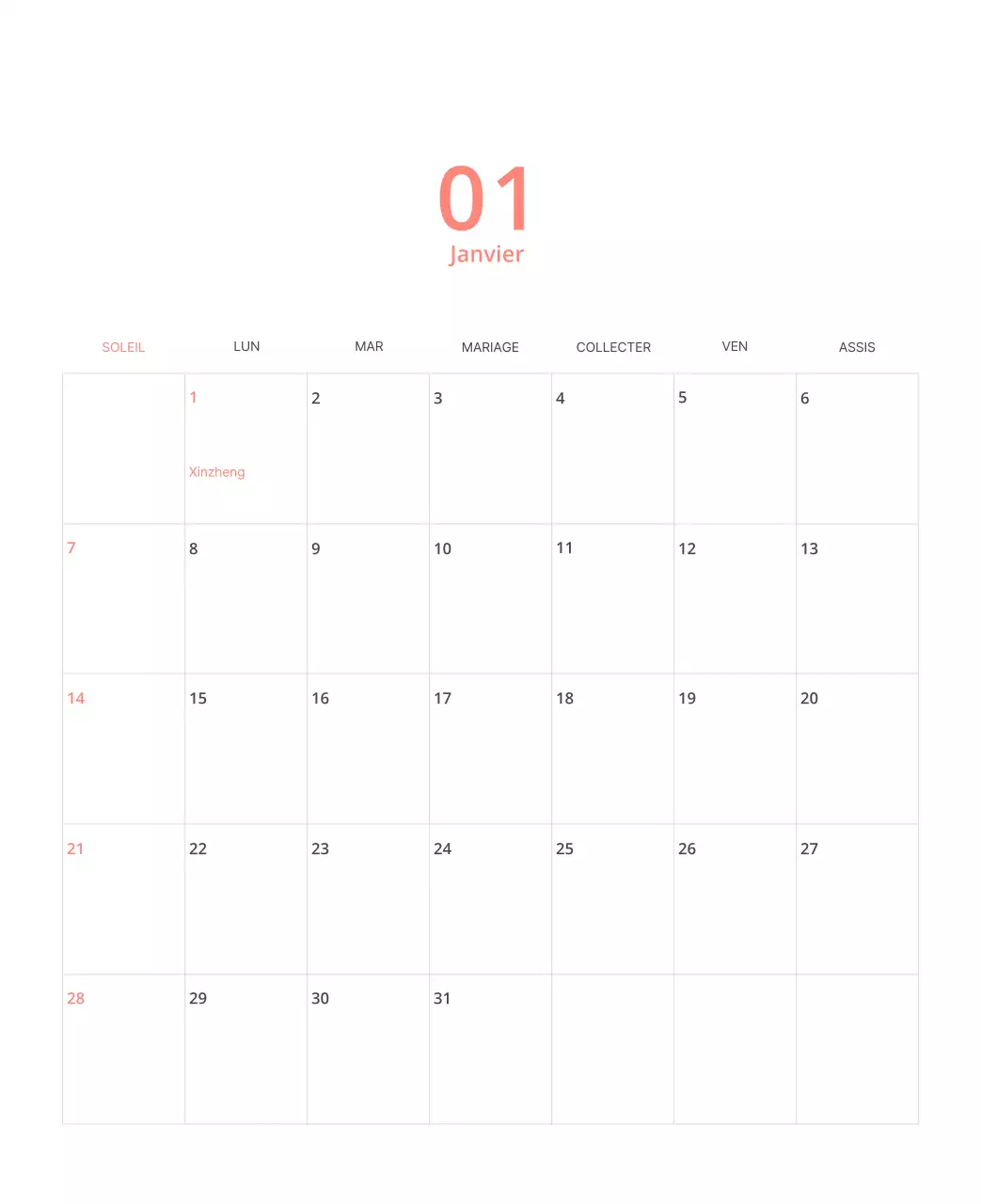 Calendrier illustré multicolore