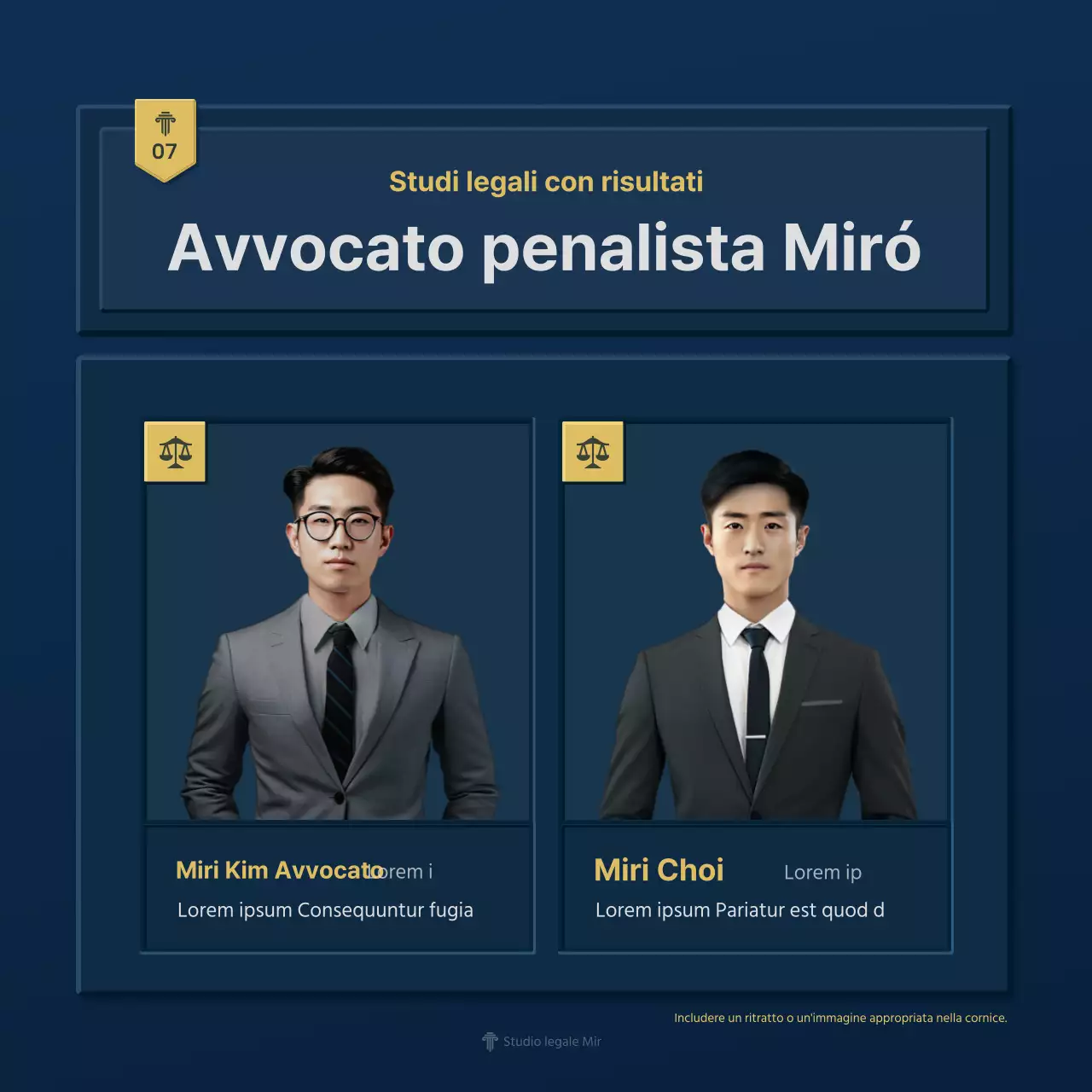 Un semplice profilo aziendale di uno studio legale in blu e giallo