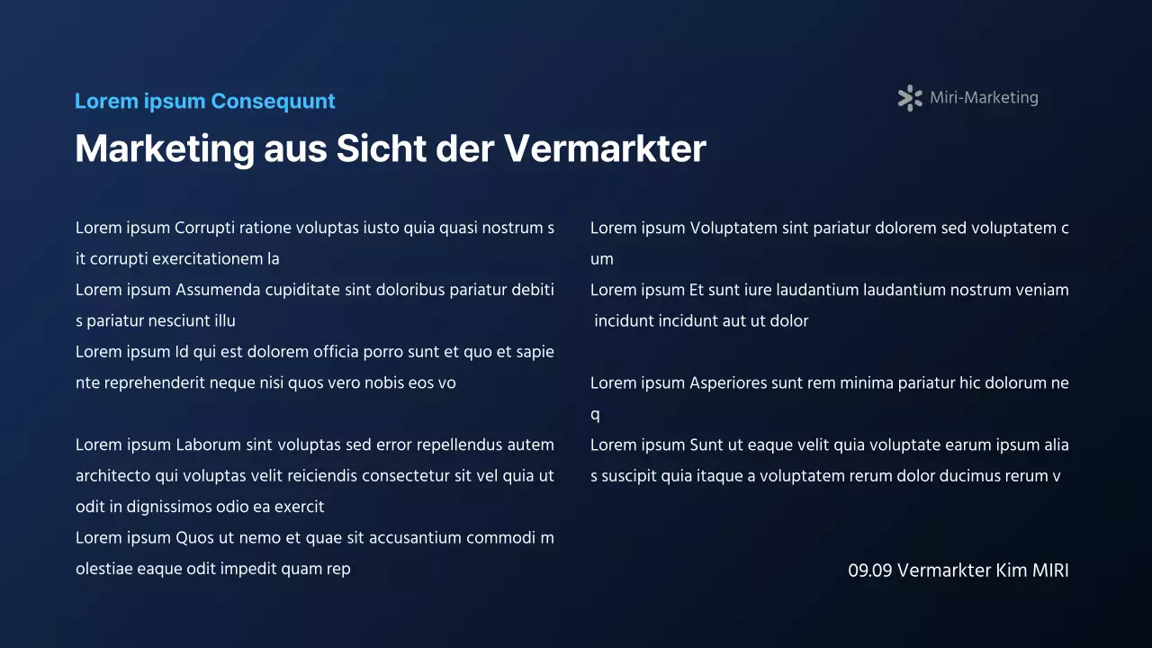 Ein moderner Marketingbericht in Marineblau und Weiß