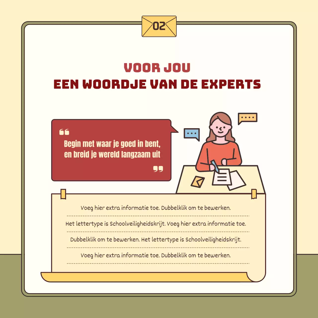 Een eenvoudige gele en kaki nood adviespost