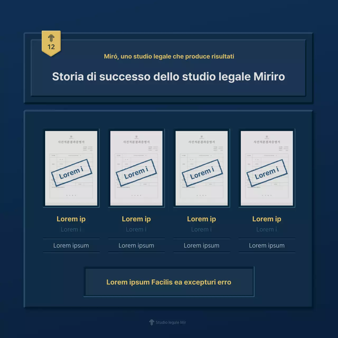 Un semplice profilo aziendale di uno studio legale in blu e giallo