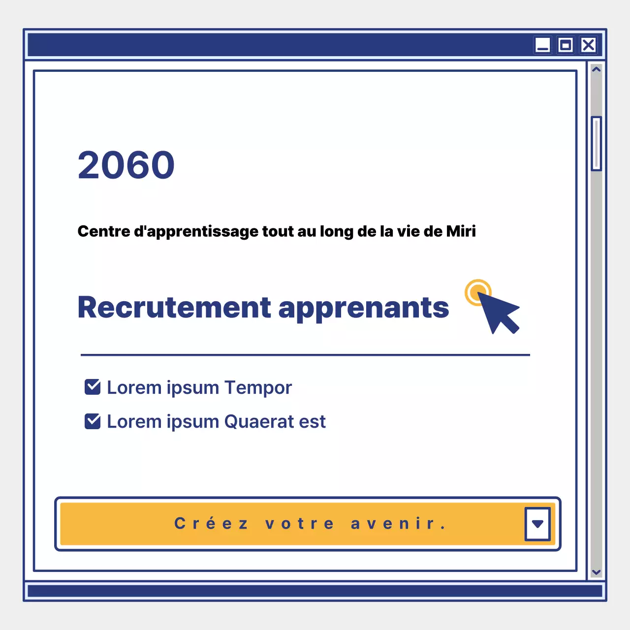 Promouvoir le recrutement des apprenants avec un centre d'apprentissage simple, jaune et bleu marine