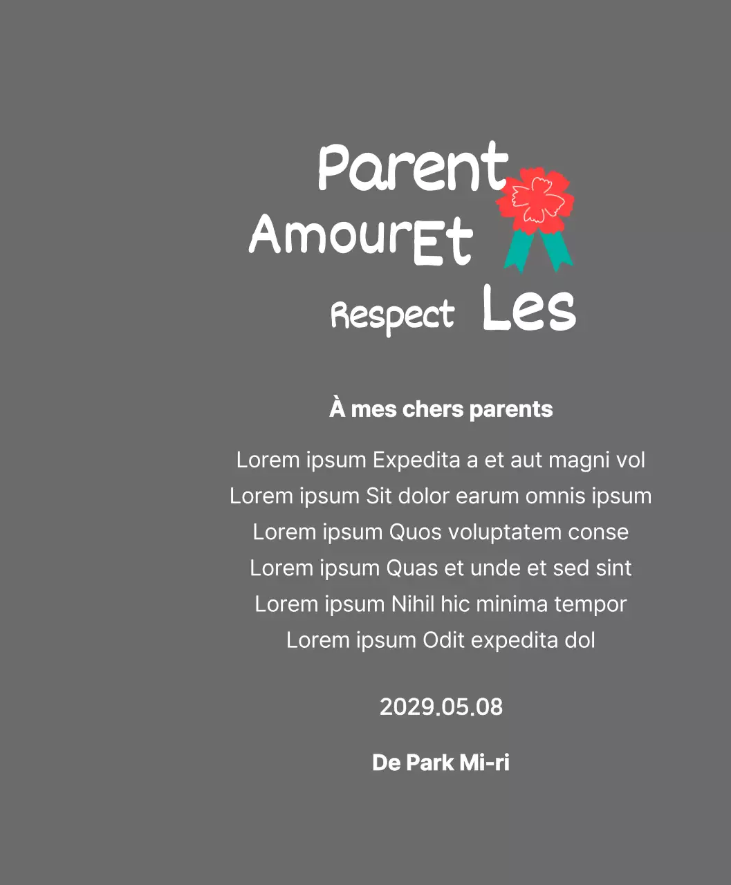 Calligraphie de la fête des mères avec illustration d'un œillet rouge