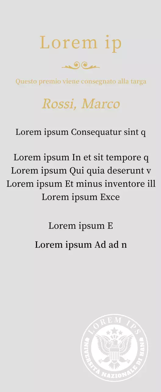 Lussuosa targa di laurea con logo della scuola e finiture in oro