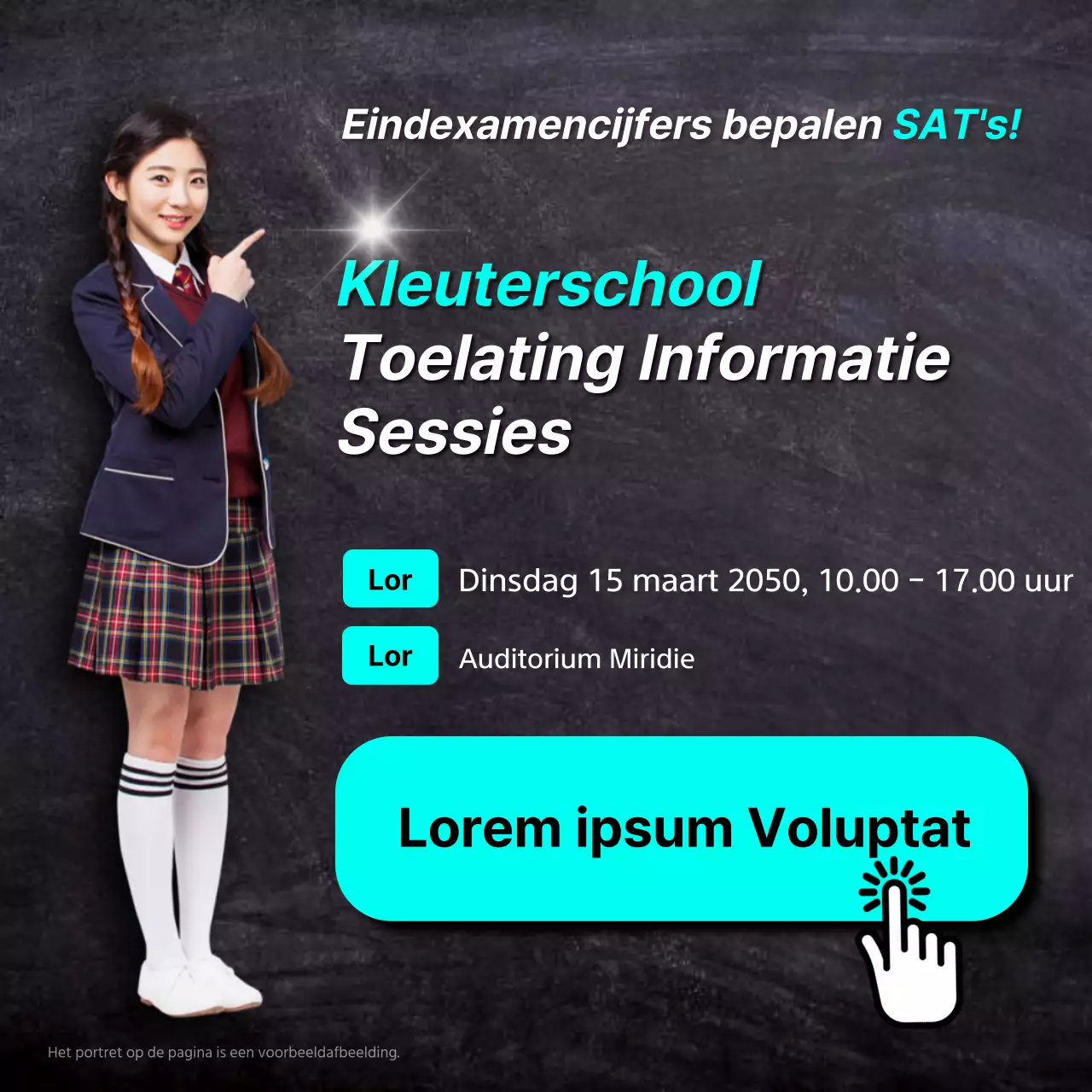 Een eenvoudige zwarte en lichtblauwe toelatingsbeurs promoten