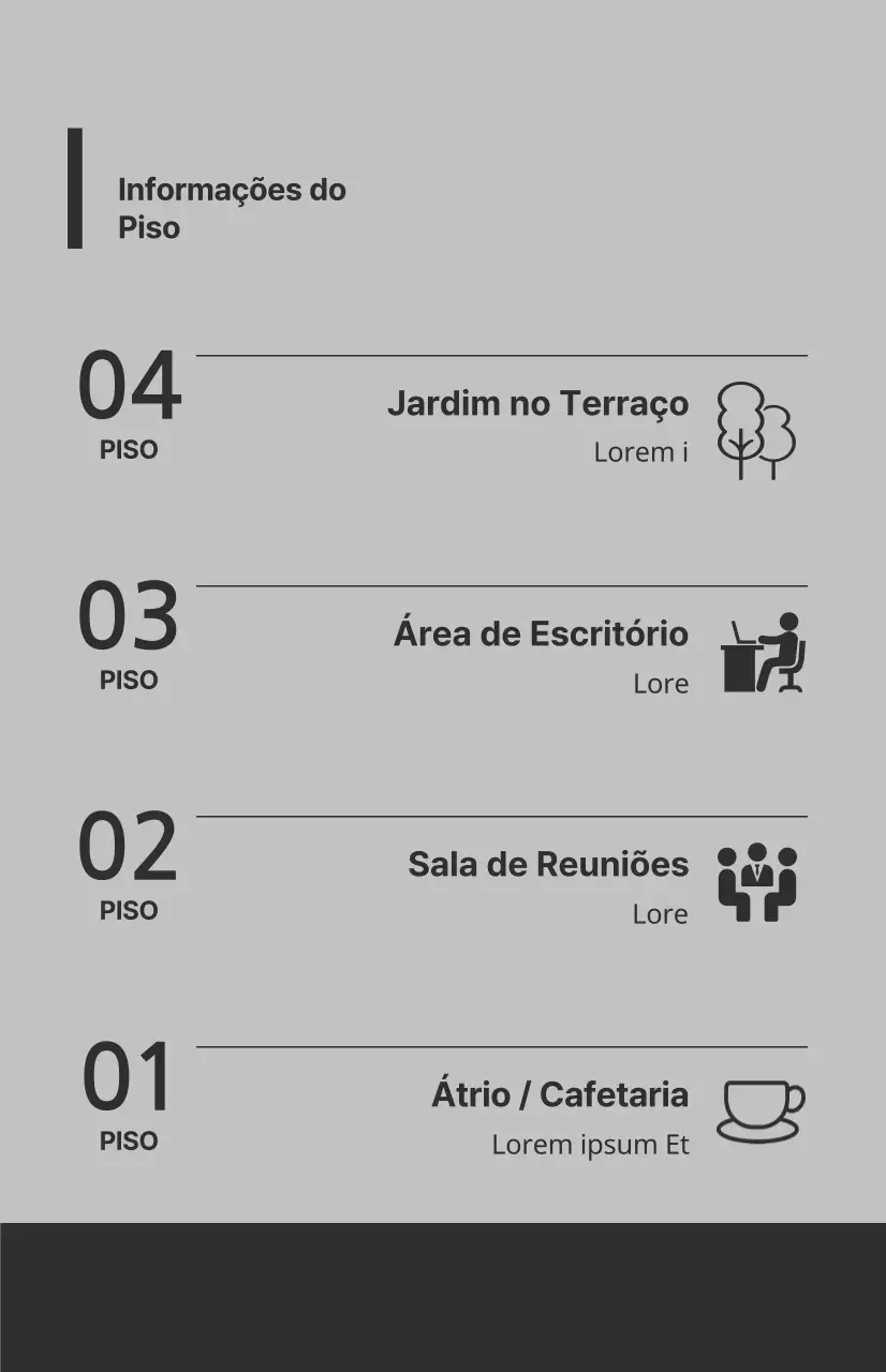 Bandeiras de janela com ícones e instruções de pavimento numa combinação de cores cinzentas e cinzentas escuras