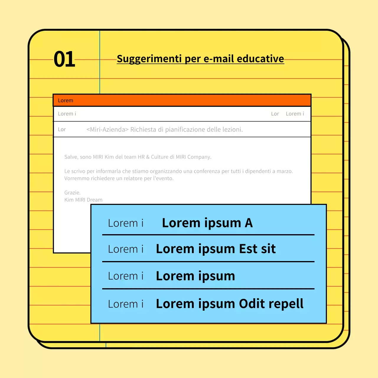 Suggerimenti di base e di tendenza per la vita aziendale dei neoassunti in giallo e azzurro Materiale didattico