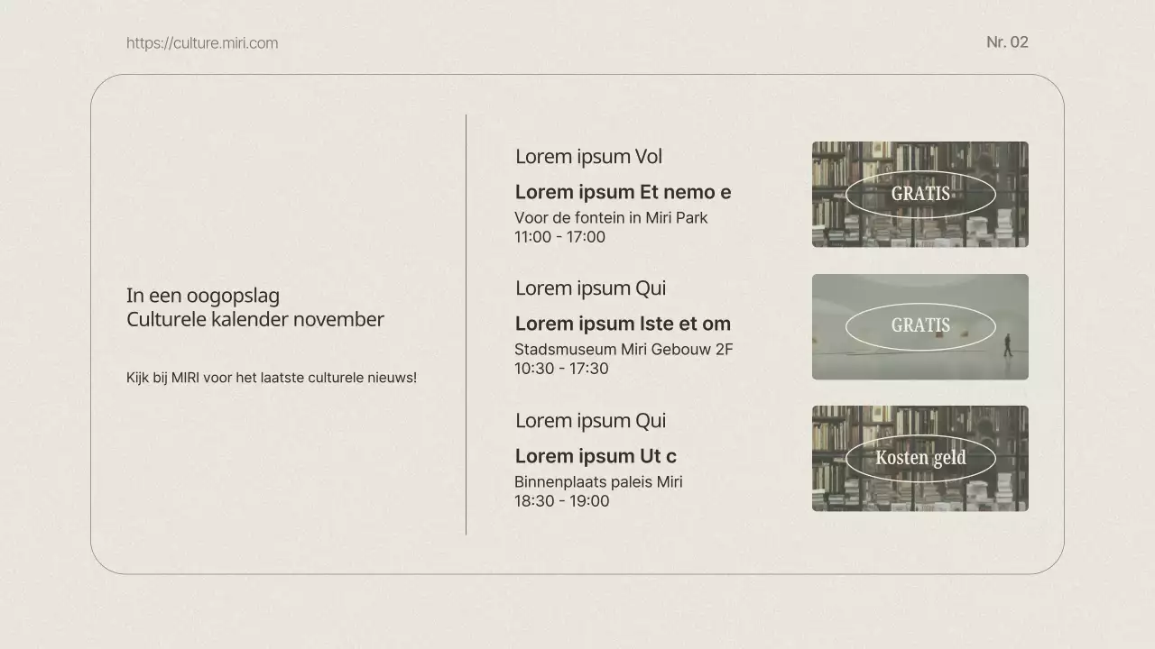 Een klassieke nieuwsbriefgids voor cultureel toerisme in beige en kaki