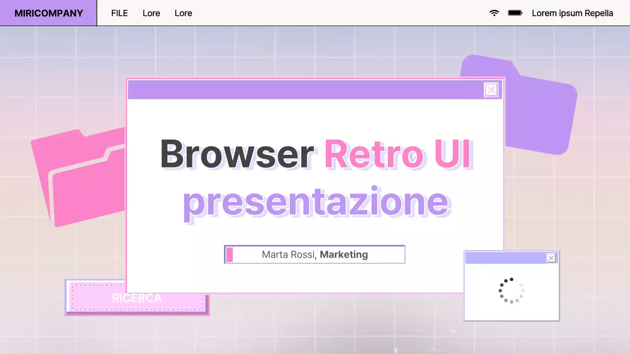Relazione sul design del browser retrò in viola e rosa