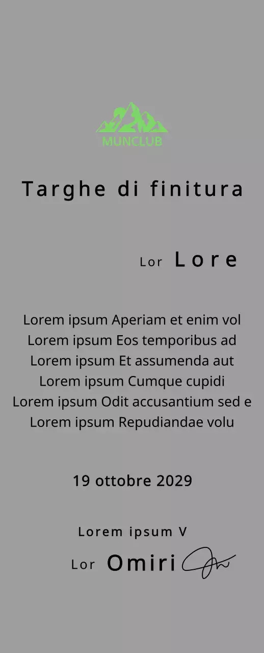 Targa per i finisher di un club di montagna con il concetto di logo del club e illustrazione di una montagna verde