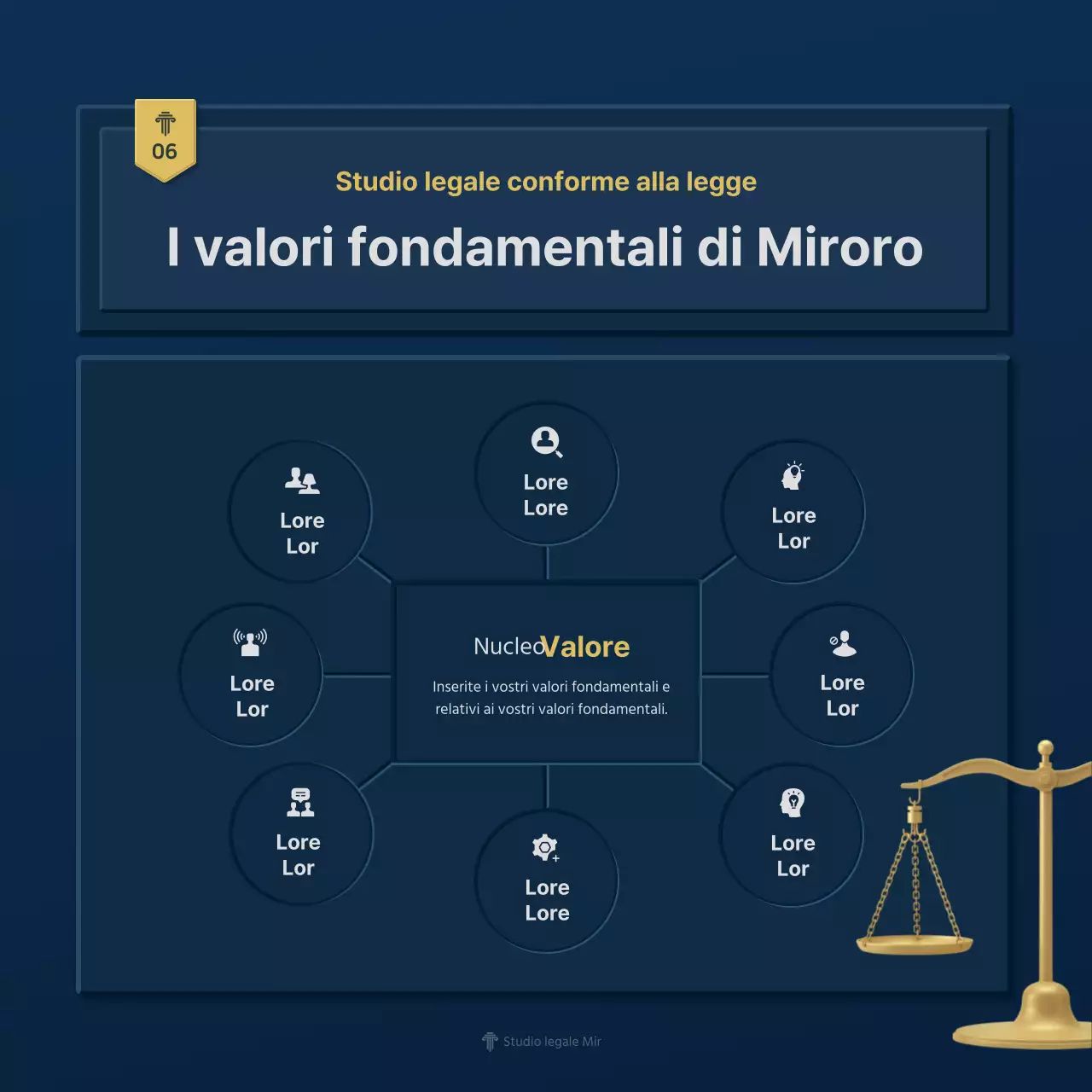 Un semplice profilo aziendale di uno studio legale in blu e giallo