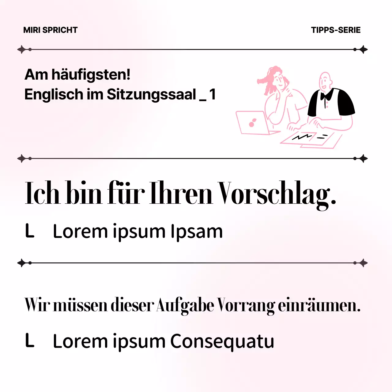 Minimalistisches Unterrichtsmaterial für Business-Englisch in Rosa und Weiß