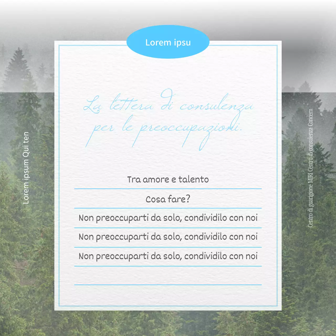 Una linea di assistenza moderna e minimalista in azzurro e bianco.