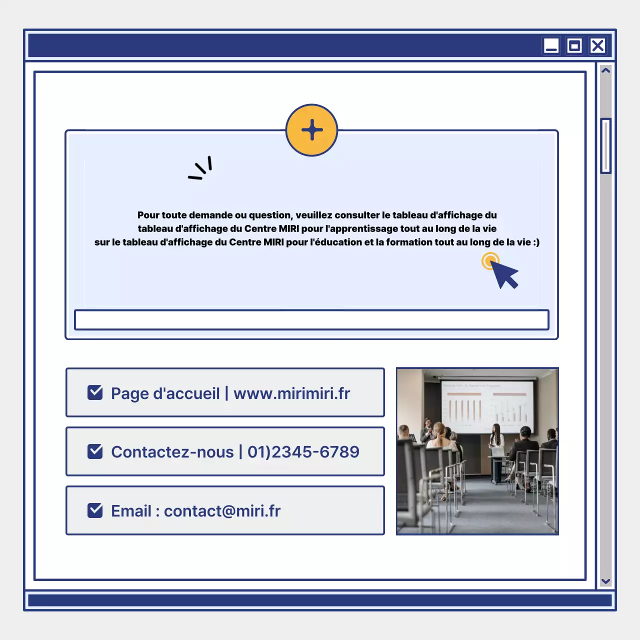 Promouvoir le recrutement des apprenants avec un centre d'apprentissage simple, jaune et bleu marine